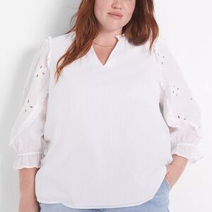 Lane Bryant Classic Split-Neck Eyelet Mix Top